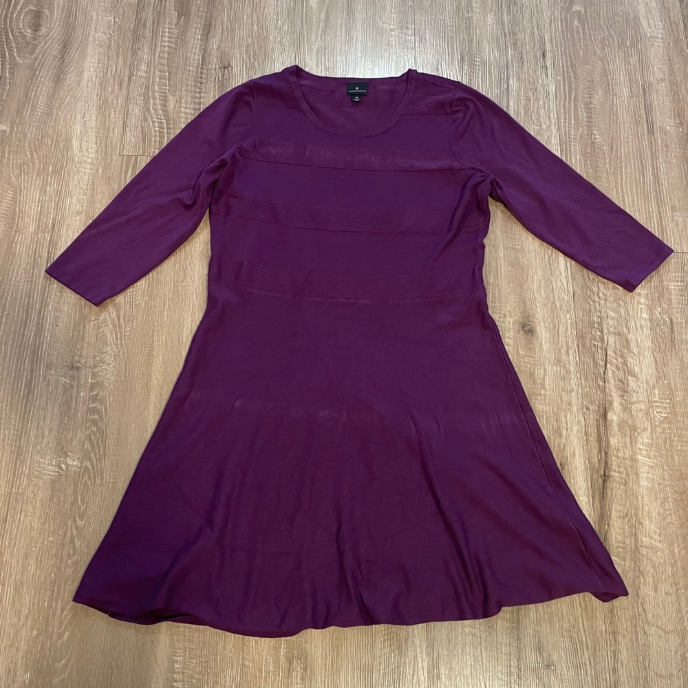 Worthington Women Sweater Dress XL Purple Viscose Blend Ribbed Fit Flare A-Line